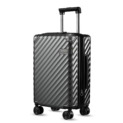 Luggex Black Carry on Ruggage 22x14x9 -PCスピナーホイール付きPC拡張可能なハードシェルスーツケース