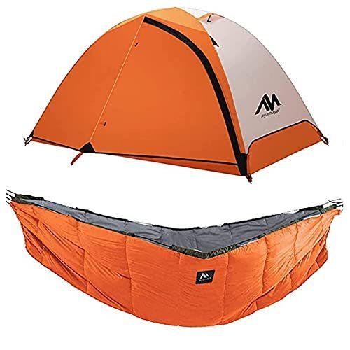 シングル ダブルハンモックオレンジ 2人用バックパッキングテントとキャンプテント用の綾間屋ハンモックアンダーキルト