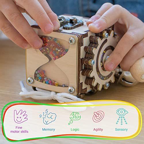 BrainUpToys旅行幼児のための忙しいアクティビティキューブ子供子供赤ちゃん-忙しいボード-木製の選別機のおもちゃ-モンテッソーリ｜hgc-store｜05
