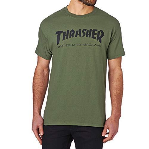 THRASHER スラッシャー スケートボードマガジンロゴ MAGロゴ Tシャツ アーミーグリーン オリーブx黒 M