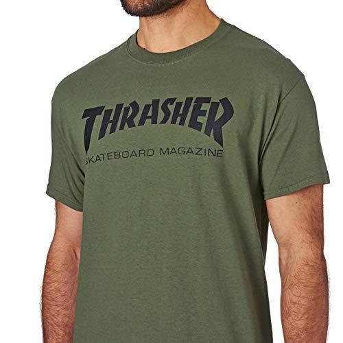 THRASHER スラッシャー スケートボードマガジンロゴ MAGロゴ Tシャツ アーミーグリーン オリーブx黒 M 