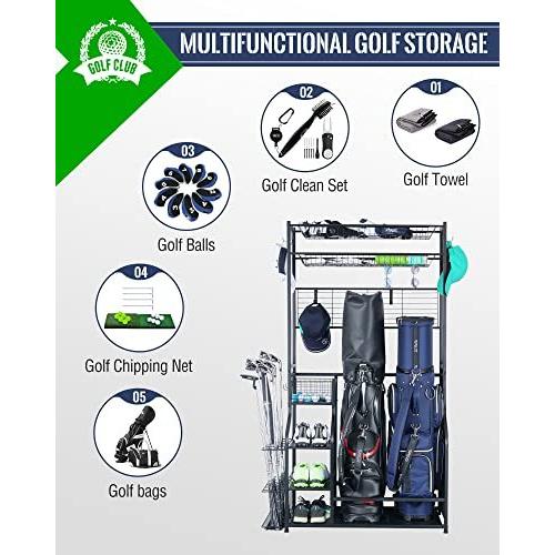 専用出品 Mythinglogic ゴルフクラブ収納ラック - ゴルフバッグ2個 スタンドとゴルフ用品アクセサリー収納オーガナイザー 取り外し可能なフック 【TMF9133355920】(32277円)