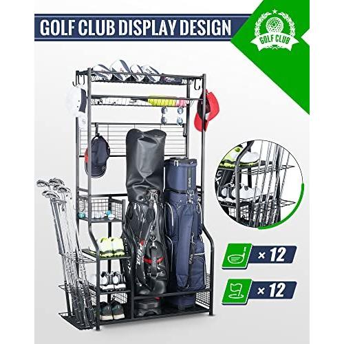 専用出品 Mythinglogic ゴルフクラブ収納ラック - ゴルフバッグ2個 スタンドとゴルフ用品アクセサリー収納オーガナイザー 取り外し可能なフック 【TMF9133355920】(32277円)