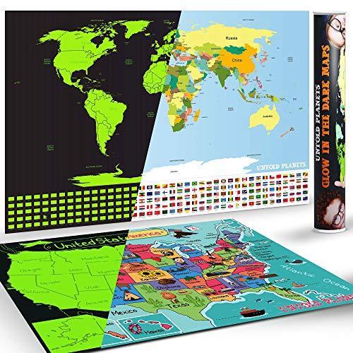 クリアランス販売 星条旗とアメリカ地図付き 子供用 暗闇で光る ラミネート加工地図 世界地図 ポスター 壁 教室装飾 16 X 24 ショッピング日本 Ssl Daikyogo Or Jp