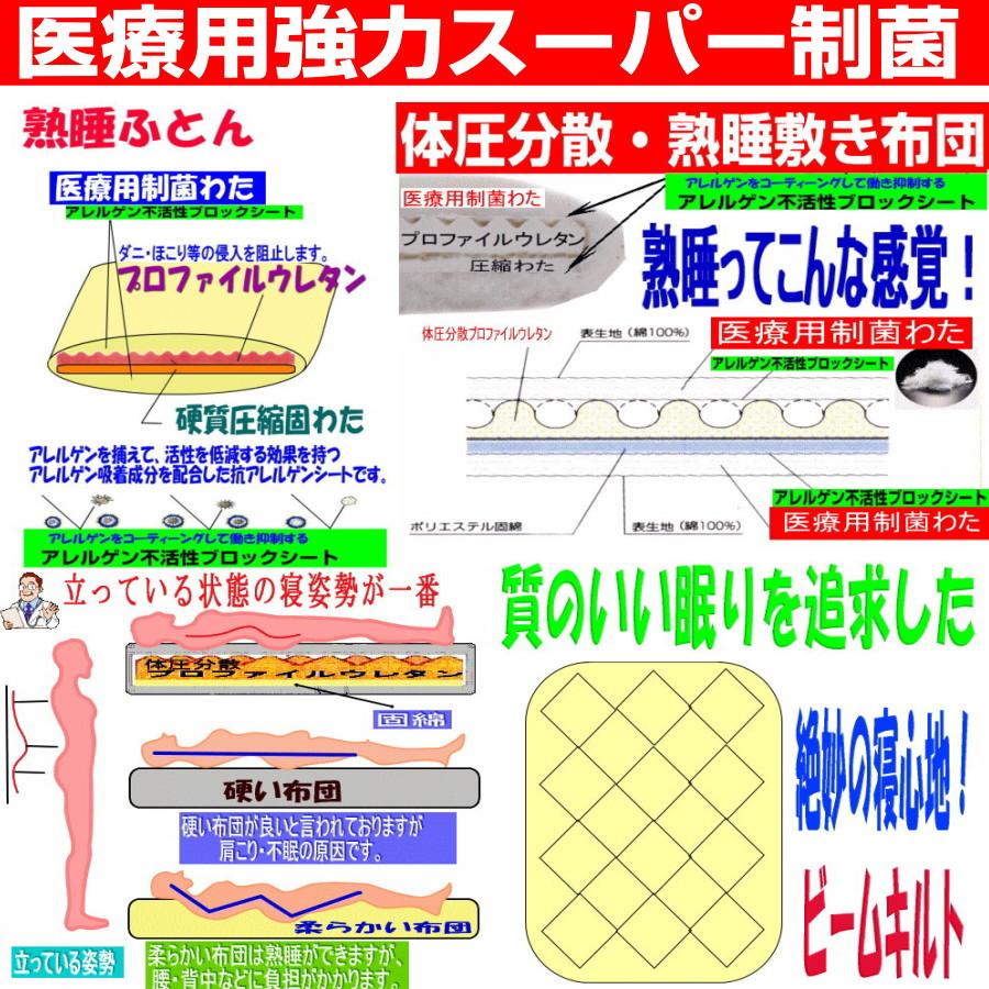 布団セット セミダブル 日本製 強力医療用 掛布団 敷布団 抗菌 防ダニ 腰痛 アレルギー 極厚体圧分散 SD熟睡組布団jk赤｜hghr｜04