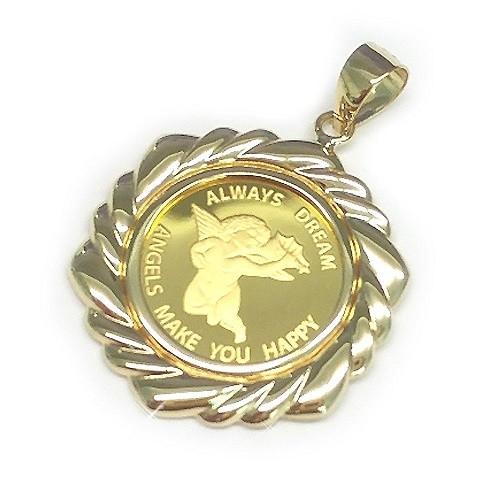 純金＜K24＞エンゼルコイン金貨1/25oz ツイスト柄枠 ペンダントTOP【ギフトラッピング済み】/送料無料