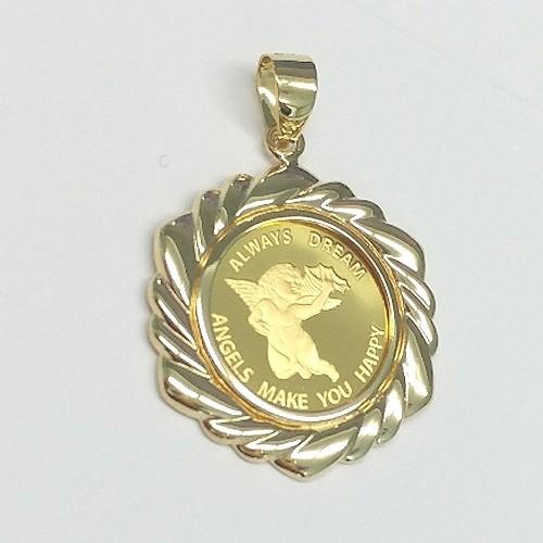 純金＜K24＞エンゼルコイン金貨1/25oz ツイスト柄枠 ペンダントTOP【ギフトラッピング済み】/送料無料