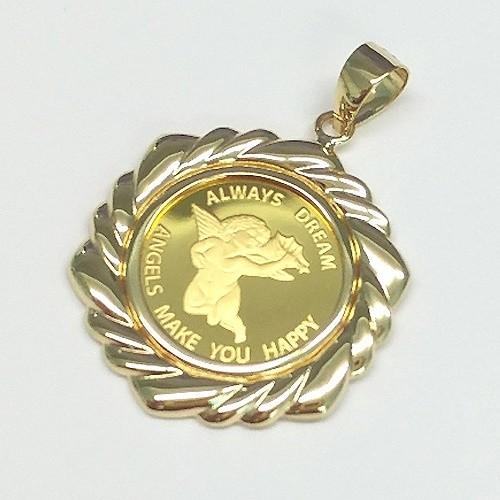 純金＜K24＞エンゼルコイン金貨1/25oz ツイスト柄枠 ペンダントTOP【ギフトラッピング済み】/送料無料