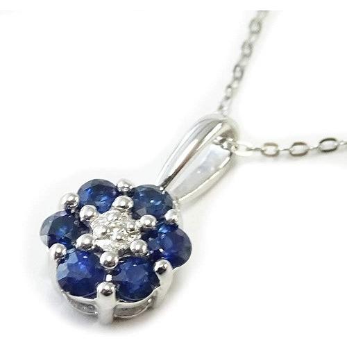 天然サファイアペンダントネックレス プラチナチェーン付フラワー