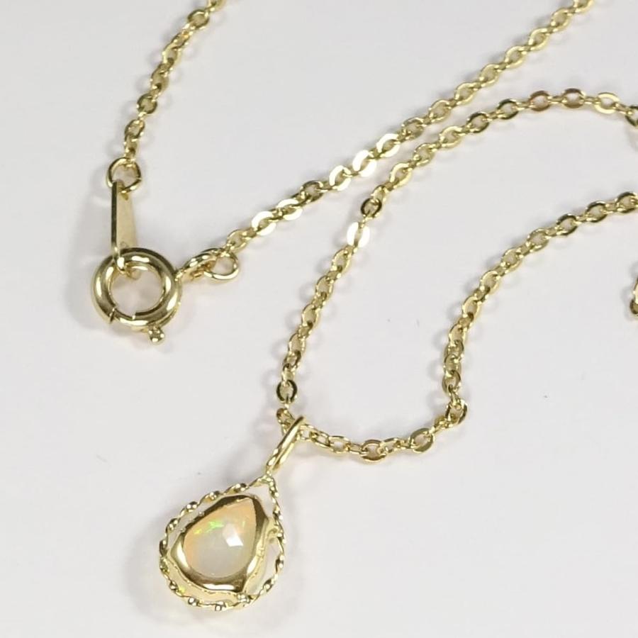 18金ホワイトオパールペアシェイプカット一粒ペンダント/送料無料/10月誕生石オパールの画像