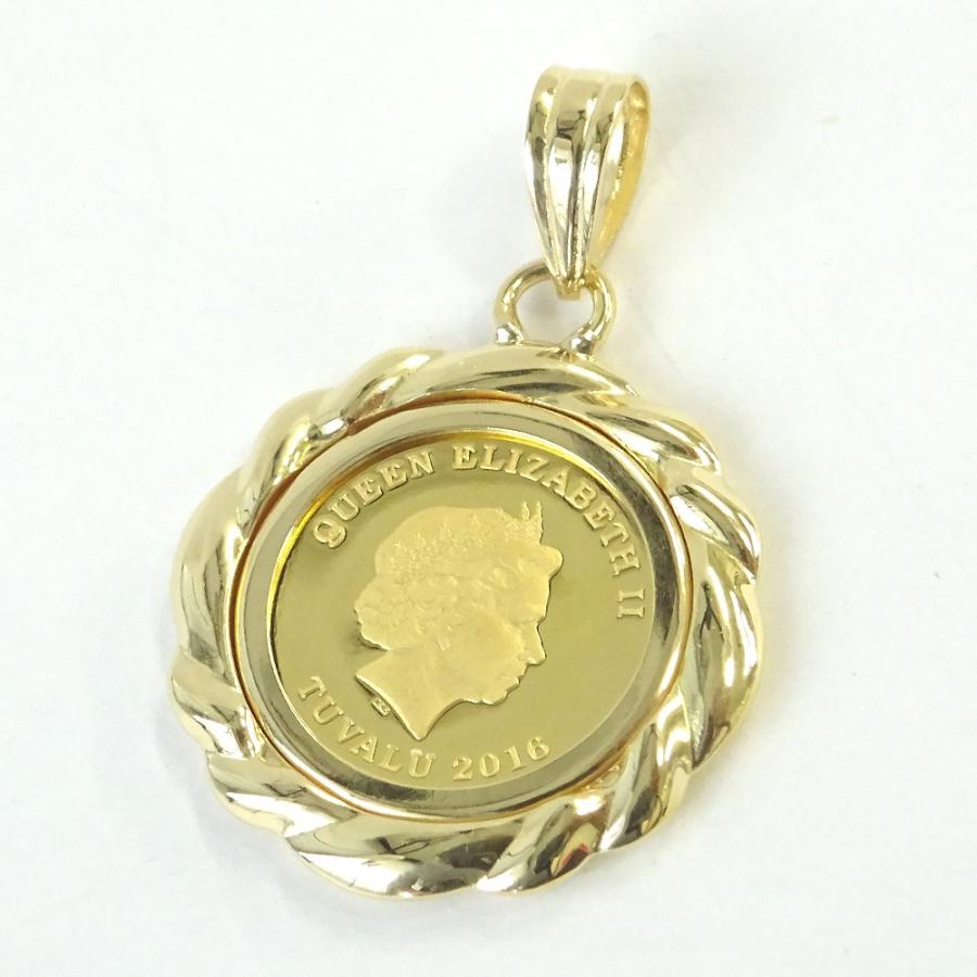 純金（K24/9999GOLD） ツバルホースコイン 金貨1/25oz・2024年エリザベスリバーシブルペンダントトップ11100773【ギフトラッピング済み】/送料無料の画像