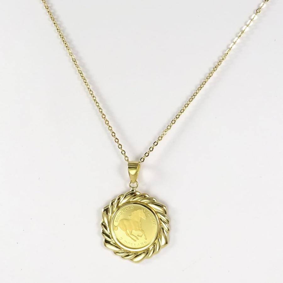 純金（K24/9999GOLD） ツバルホースコイン 金貨1/25oz・2024年エリザベスリバーシブルペンダントトップ11100773【ギフトラッピング済み】/送料無料の画像