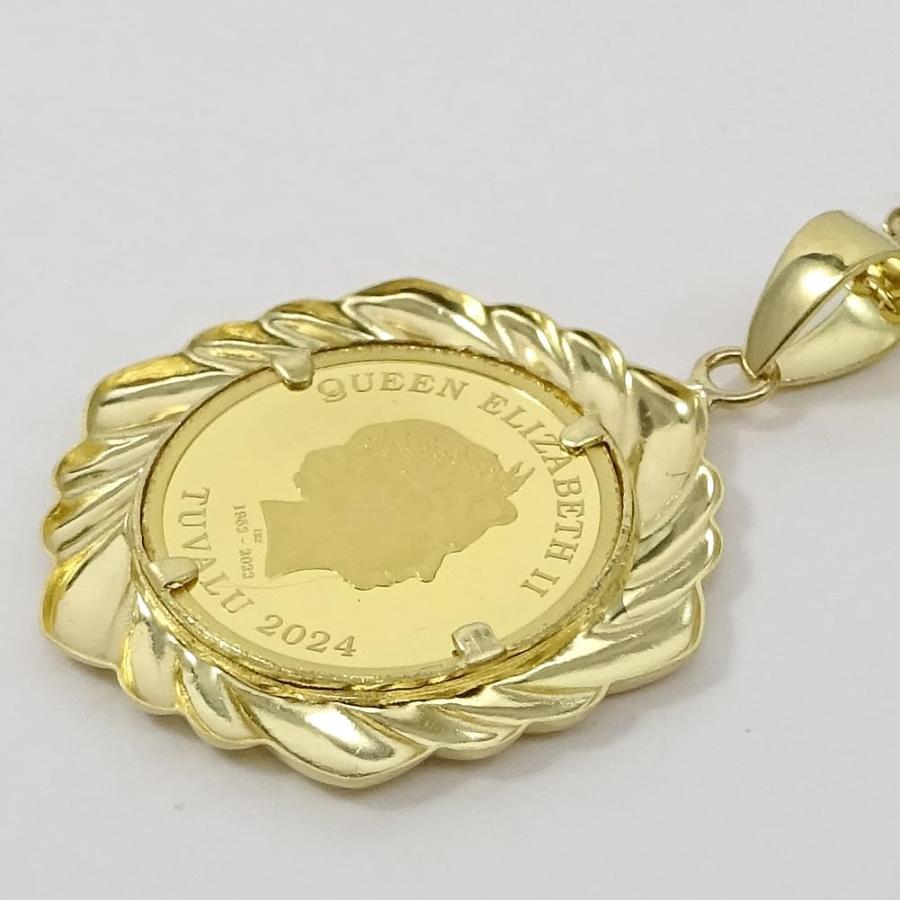 純金（K24/9999GOLD） ツバルホースコイン 金貨1/25oz・2024年エリザベスリバーシブルペンダントトップ11100773【ギフトラッピング済み】/送料無料の画像