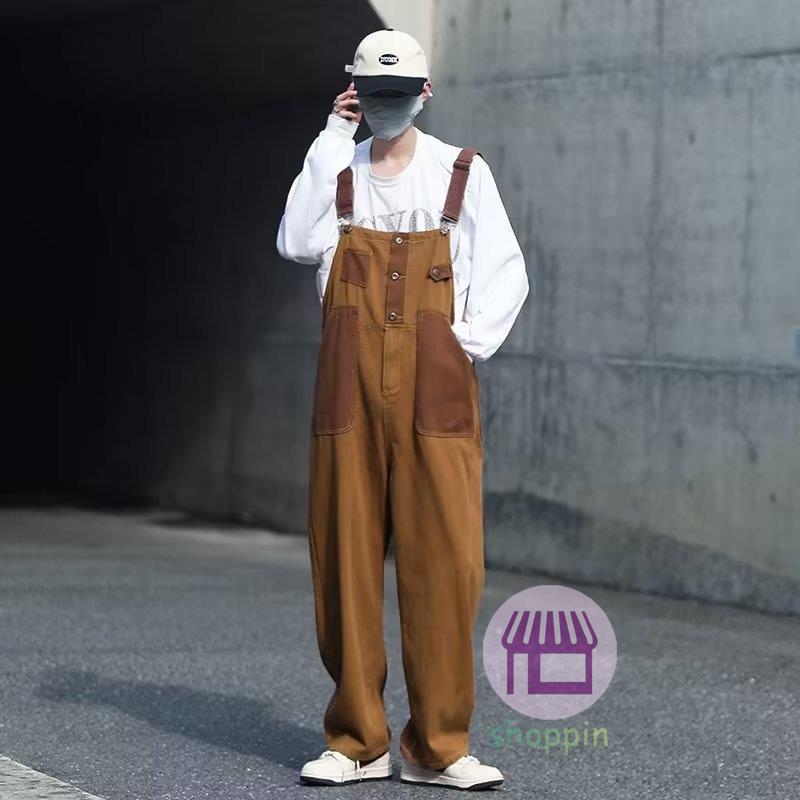 日本 オーバーオール メンズ サロペット ブラウン 作業服 カーゴ シンプル アメカジ オールインワン ワーク 春秋 カジュアル ゆとり ストリート系 オーバーオール サロペット ブラウン