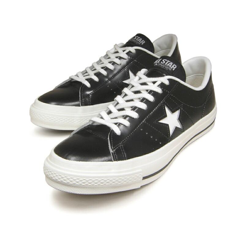 日本製 コンバース ワンスター J レザー ブラック/ホワイト 黒白 復刻 定番 ガラス レディース メンズ スニーカー CONVERSE ONE STAR J BLACK MADE IN JAPAN｜hi-fine｜02