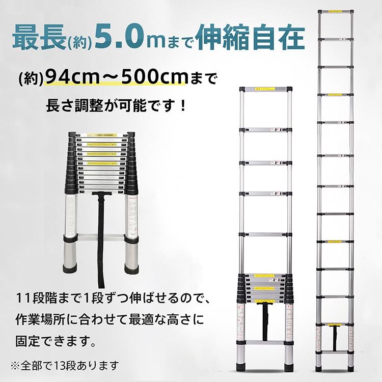 はしご 伸縮 5m 150kg 家庭用 業務用 災害 防災 日本語説明書付 はしご 伸縮 5m 150kg 家庭用 業務用 災害 防災 日本語説明書付