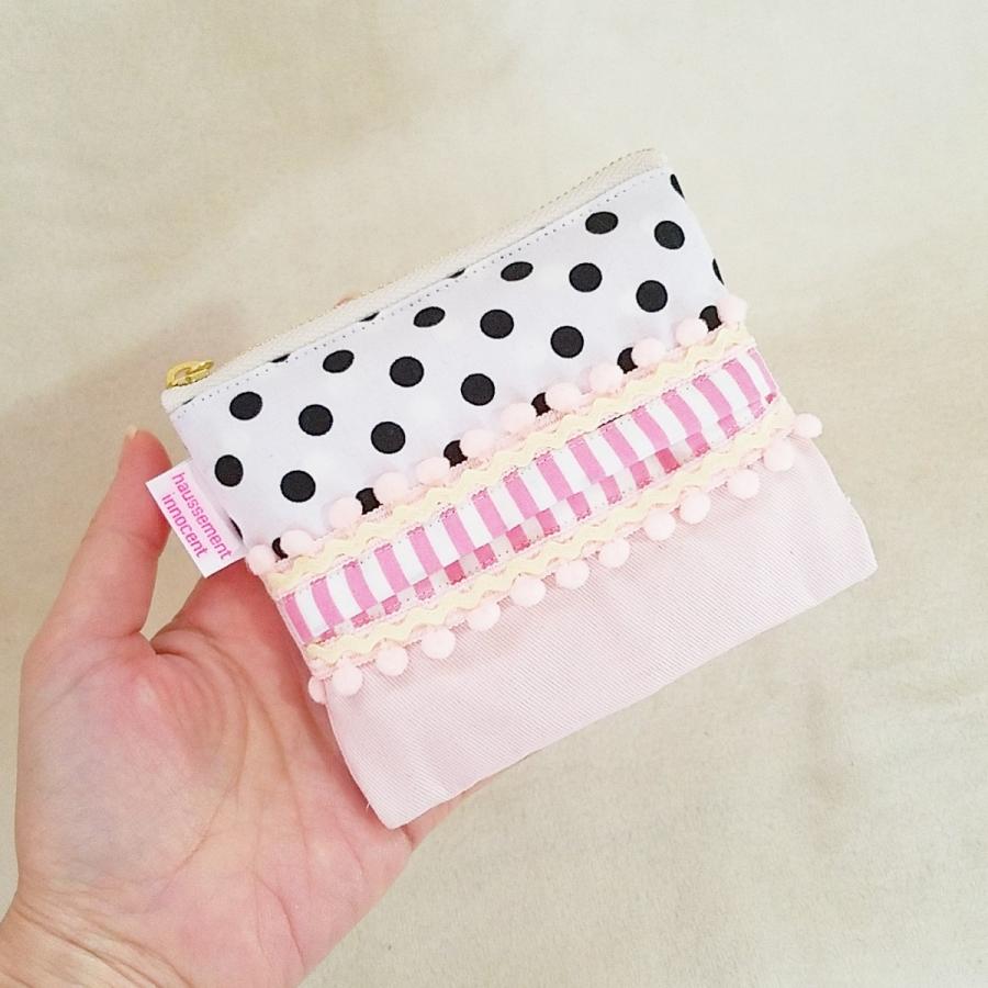 ｄｍ便送料無料 ハンドメイド Haussement Innocent ピンクとドットのパステルなポーチ付きポケットティッシュケース 受注制作 正規激安