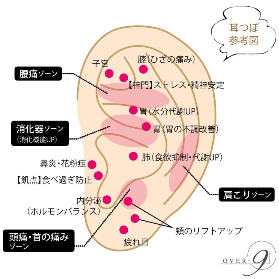 OVER-9 テラヘルツ鉱石 イヤーカフ 2個セット 耳つぼ ジュエリー ステンレス ピアス小顔 リフトアップ美肌 美顔 つぼ押し マッサージ 健康｜hi-ka-ri-store｜06