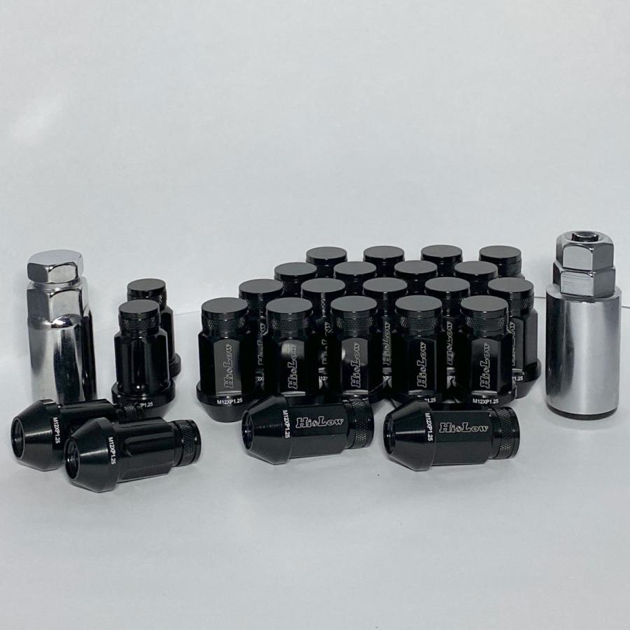 Hi&Low H&L NV350キャラバン適合 鍛造ジュラルミンレーシングナット ロックナットSET M12 P1.25 全長45mm 24個入り ブラック | 日産 | 01