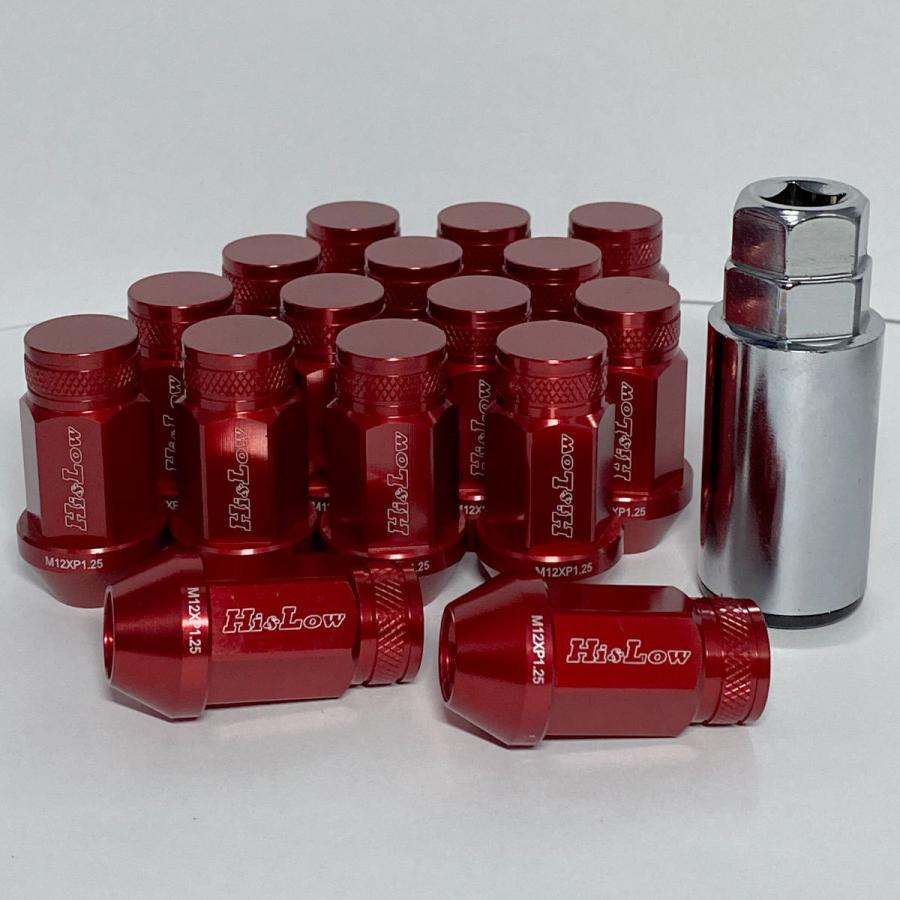 Hi&Low H&L DA17DA64 エブリイワゴンエブリイ適合 鍛造ジュラルミンレーシングナットSET M12 P1.25 全長45mm 16個入り レッド | エブリイワゴン | 01