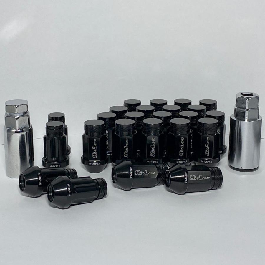 Hi&Low H&L 200ハイエース適合 鍛造ジュラルミンレーシングナット ロックナットSET M12 P1.5 全長45mm 24個入り ブラック | ハイエース | 01