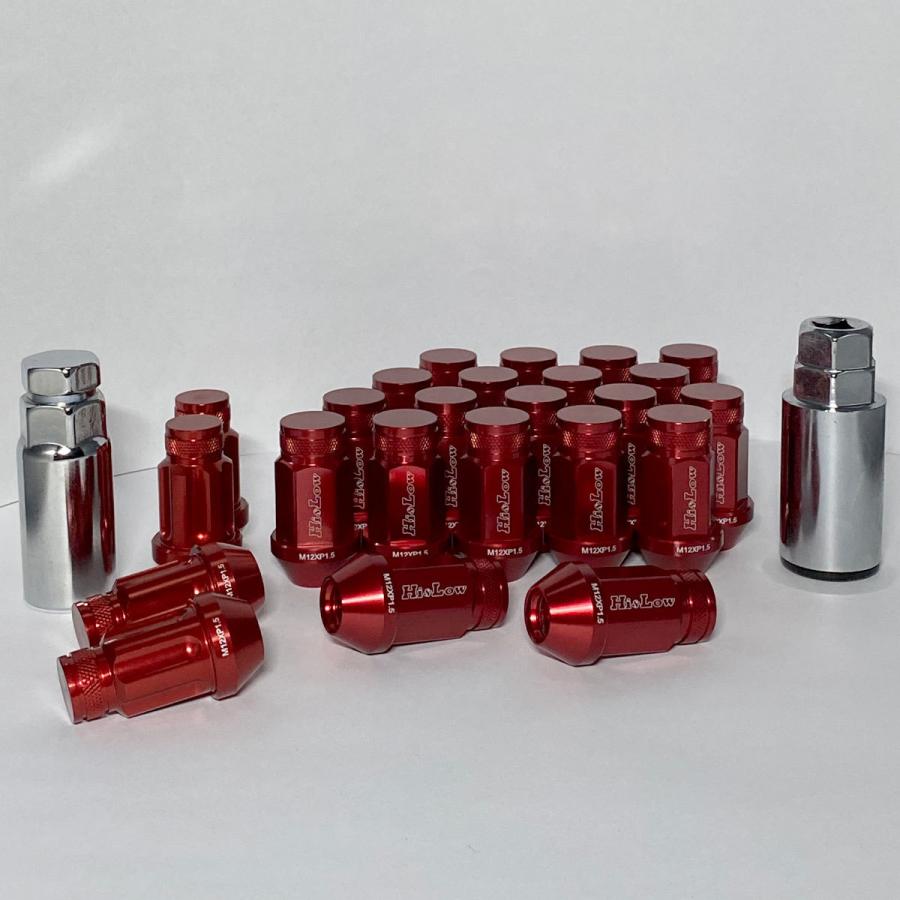 Hi&Low H&L 200ハイエース適合 鍛造ジュラルミンレーシングナット ロックナットSET M12 P1.5 全長45mm 24個入り レッド | ハイエース | 01