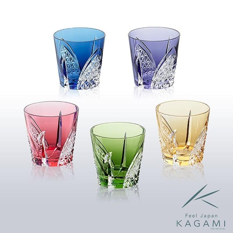 カガミクリスタル ) 江戸切子 冷酒杯5色セット 折鶴 紋 TS481-2782-5 