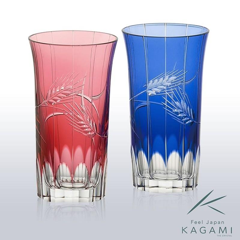 カガミクリスタル ) 江戸切子 ペアひとくちビールグラス「麦 