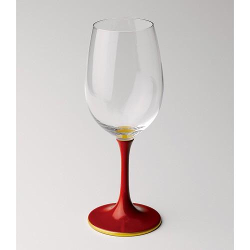 ( 越前塗 / JAPAN Glass ) 白ワイングラス 朱漆 ( 天縁金蒔絵 ) 日本製 ワイングラス