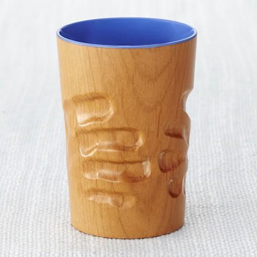 マギーカップ ( 手形入り オーダーマグカップ / 木肌 ( 外 ) ブルー ( 内 ) ) 手形 ベビー 出産祝い 記念品