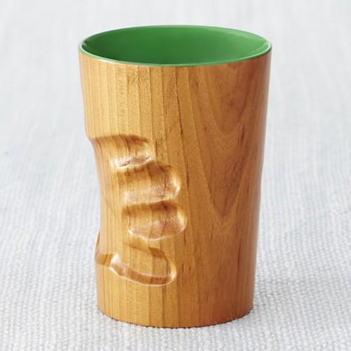 マギーカップ ( 手形入り オーダーマグカップ / 木肌 ( 外 ) グリーン ( 内 ) ) 手形 ベビー 出産祝い 記念品