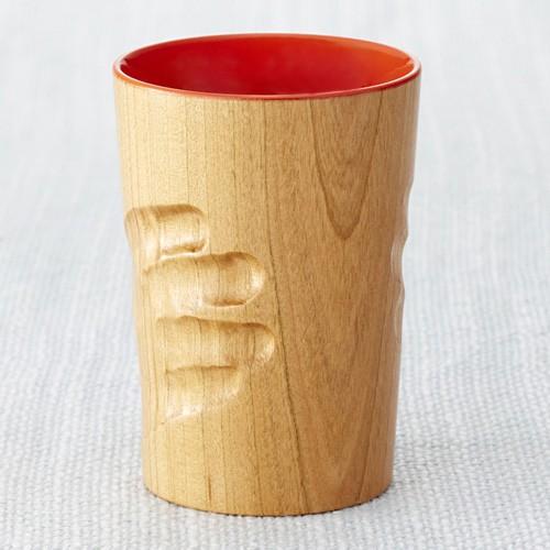 マギーカップ ( 手形入り オーダーマグカップ / 木肌 ( 外 ) オレンジ ( 内 ) ) 手形 ベビー 出産祝い 記念品