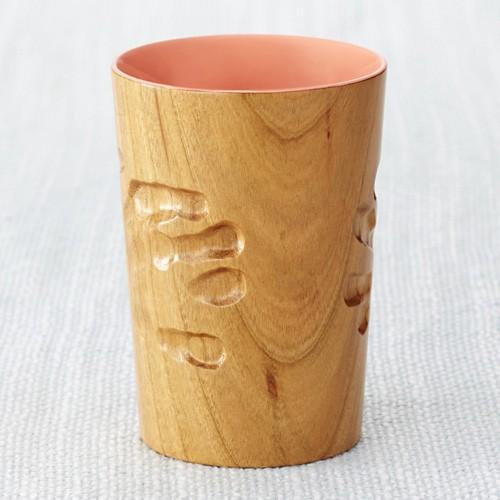 マギーカップ ( 手形入り オーダーマグカップ / 木肌 ( 外 ) ピンク ( 内 ) ) 手形 ベビー 出産祝い 記念品