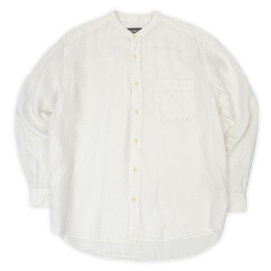 00s Eddie Bauer アイリッシュリネンシャツ 長袖シャツ ホワイト エディーバウアー Eddie Bauer 00s リネン バンドカラーシャツ 無地 旧