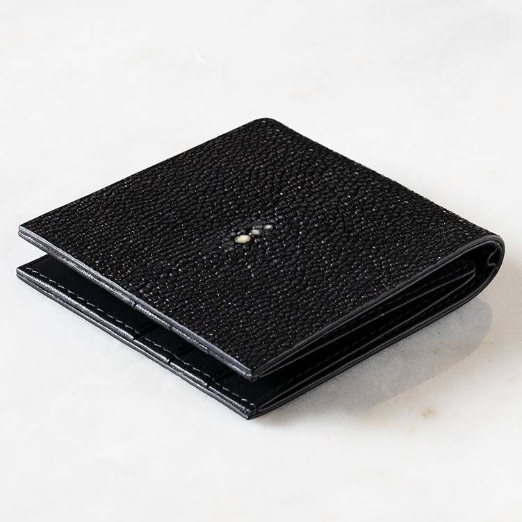 財布 マネークリップ 二つ折り ノワール/ブラック/黒 SP011 MC ガルーシャ スティングレー エイ革 本革 ATELIER AKNAS アトリエ アクナスの画像