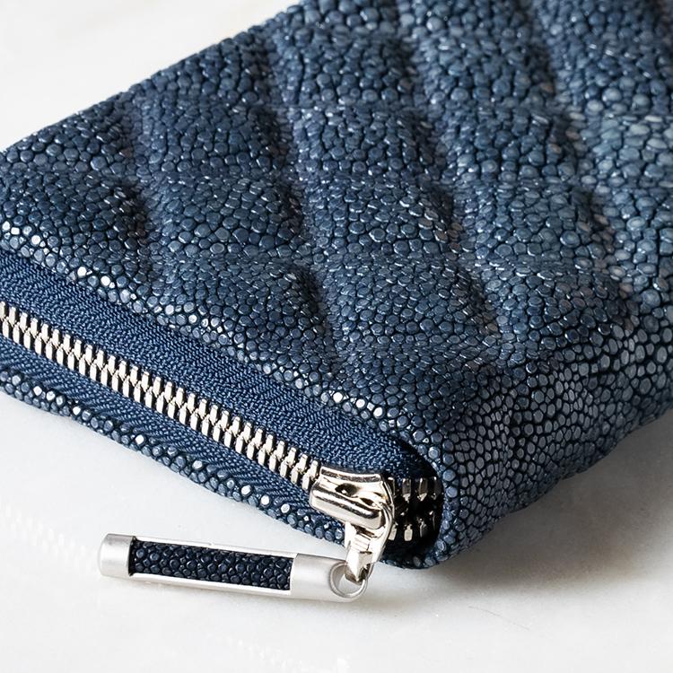 財布 長財布 ネイビー/紺 SP013M ガルーシャ スティングレー エイ革 本革 ATELIER AKNAS アトリエ アクナスの画像