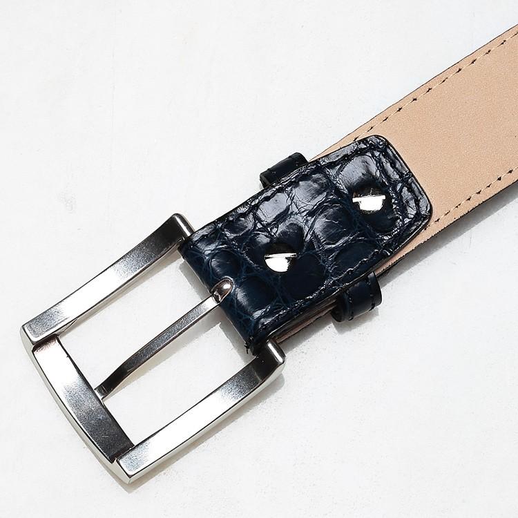 ベルト ワニ革 クロコダイル メンズ 本革 ネイビー 1718 イタリア製 バックル 35mm 日本製 クアトロガッティ quattrogatti スーツ カジュアルの画像