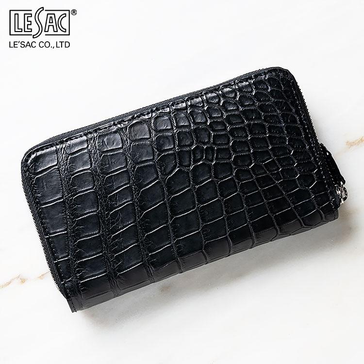 財布 長財布 ブラック ダブルファスナー シルバー 8175 クロコダイル 