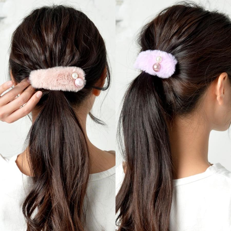 クリップ ツインパールビーズフェイクファークリップ ヘアピン