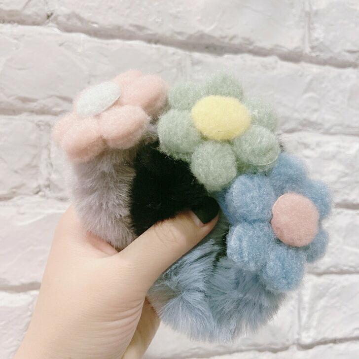 たっぷりボリュームファーシュシュ  親子フラワー×ベルベットハート たっぷりボリュームファーシュシュ 親子フラワー×ベルベットハート