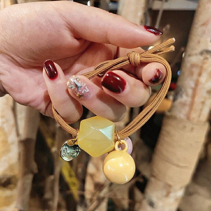 ヘアゴム クリアカラー14面カットスクエアチャーム2連結びカラー