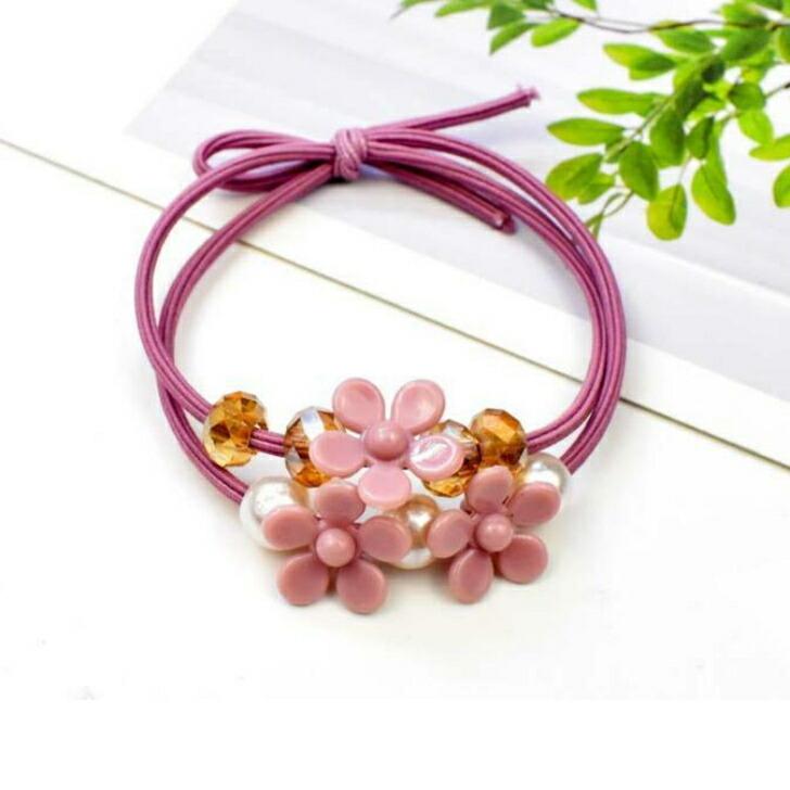 ヘアゴム PPトリプルフラワーとビーズの2連結びカラーヘアゴムd 20代