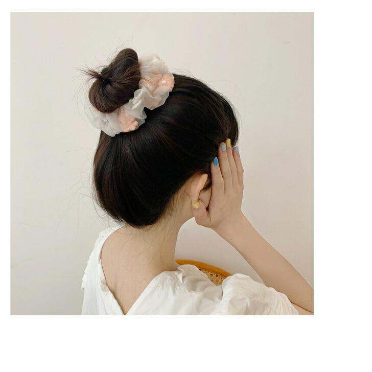 シュシュ フラワー刺繍シフォンシュシュ 20代 30代 40代 50代