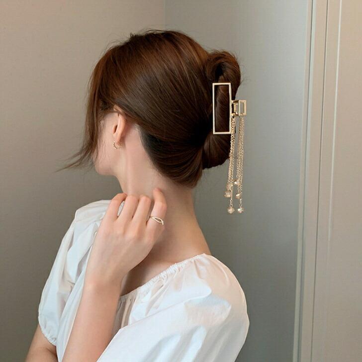 ヘアクリップ クリスタルビーズデコレーションゴールドメタルバンス
