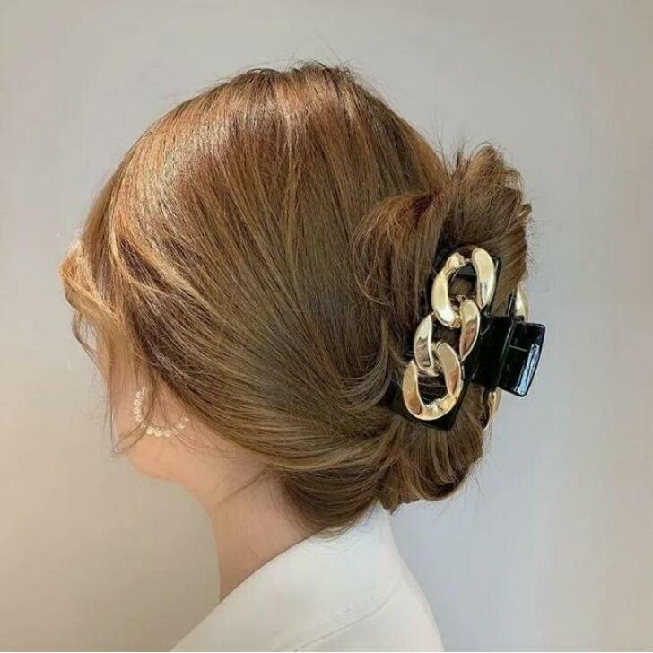 ヘアクリップ ゴールドチェーンデザインビッグバンスクリップ おとな