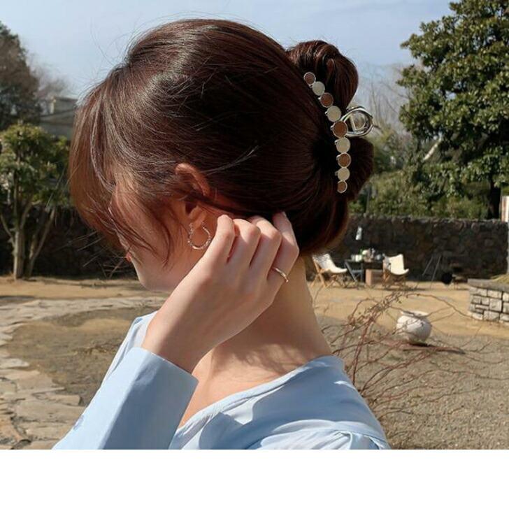 ヘアクリップ バイカラーマーブル模様ロングメタルバンスクリップ