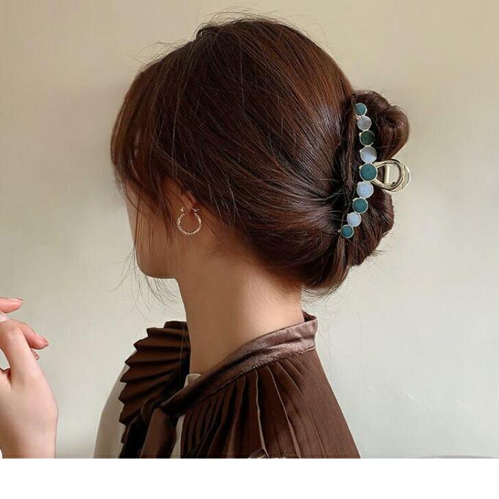 ヘアクリップ バイカラーマーブル模様ロングメタルバンスクリップ