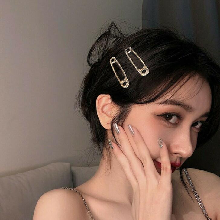 ヘアピン 安全ピンデザインラインストーンヘアピン かわいい ヘア 