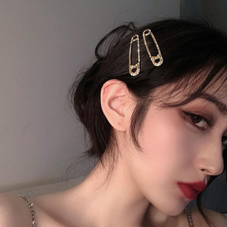 ヘアピン 安全ピンデザインラインストーンヘアピン かわいい ヘア