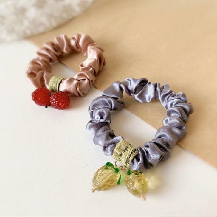 シュシュ フルーツモチーフサテンシュシュ ヘアゴム かわいい 果物